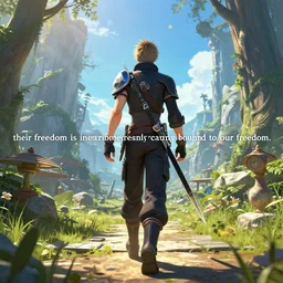 and they have come to realize that their freedom is inextricably bound to our freedom. we cannot walk alone. ultrafine highly detailed hyper colorful illustration, sharp focus, final fantasy, unreal engine highly rendered, global illumination, radiant light, intricate and detailed environment