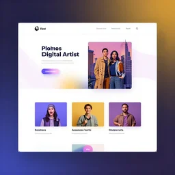 website layout for digital artist, clean modern colorful ui