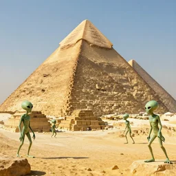 Aliens helping Egyptians build the pyramids 4k detail