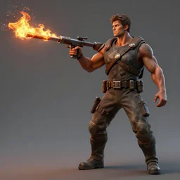 man with flame - thrower, digital art, zbrush, 8 k, trending on artstation,