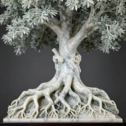 stunning hyperdetailed tree with intricate roots of marble and glass sculpted by canova