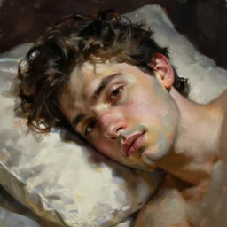 portrait of a head on a pillow. painting by victor man