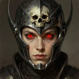 futuristic dark souls knight with red glowing eyes as an eldritch realistic fantasy character, closeup portrait art by donato giancola and greg rutkowski, vintage retro, realistic face, digital art, trending on artstation, eldritch skull helmet, symmetry!!