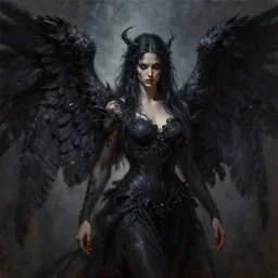 a hyper-realistic oil painting of an Dark Angel; Dark; Epic Lighting; hyper-detailed; an extraordinary masterpiece!!!; flawless; trending on artstation