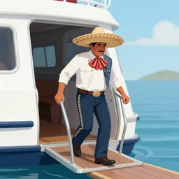 mexican man boarding a boat