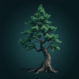 fir tree, game prop asset, single color background, style of ori and the blind forest