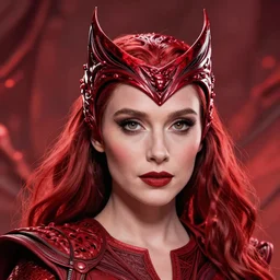 elizabeth olsen as scarlet witch wearing a scarlet witch crown made of flesh comic illustrated by jason aaron trending on artstation 4 k 3 2 k still cinematic magical powerful red color scheme beautiful good evil intricate detailed