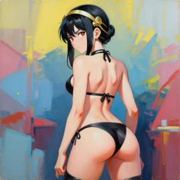 greg manchess portrait painting of yorha type a no. 2 as tracy from overwatch from behind in a bikini, organic painting, sunny day, matte painting, bold shapes, hard edges, street art, trending on artstation, by huang guangjian and gil elvgren and sachin teng