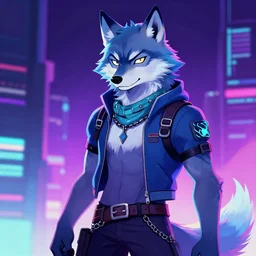 a chill synthwave wolf character, digital painting, synthwave, vivid, furaffinity, furry, furry fandom