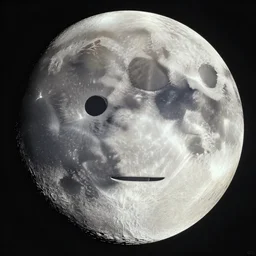 detailed masterpiece of a holo around the moon, cartoon face on it, old photo, detailed, sci - fi, technology, digital art, art station, beeple