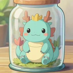a beautiful and adorable dragon sitting in a jar, by makoto shinkai an krenz cushart, kawaii