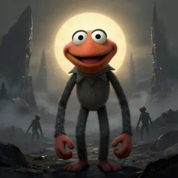 muppet concept art, matte painting, dark epic sci fi landscape dawn mist halo, by dawe gabriel and dean roger