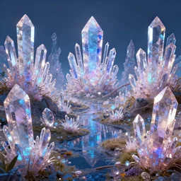 a landscape made of crystal gems, bioluminiscense, fantasy art, digital art