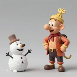 Asterix and Obelix in the adventures of Tintin with Snowy and professor calculus. highly detailed. 3d. plasticine
