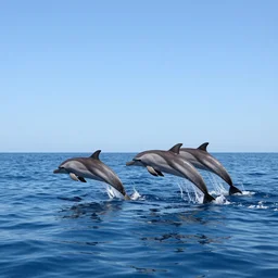 deep in the sea, summer, clear beautiful sky, bright sky, dolphins jumping, peaceful, amazing, by andreas rocha and john howe, and Martin Johnson Heade, featured on artstation, featured on behance, golden ratio, ultrawide angle, f32, well composed