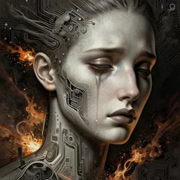 mourning crying phantom, very detailed face, detailed features, fantasy, circuitry, explosion, dramatic, intricate, elegant, highly detailed, digital painting, artstation, concept art, smooth, sharp focus, illustration, art by gustave dore, octane render