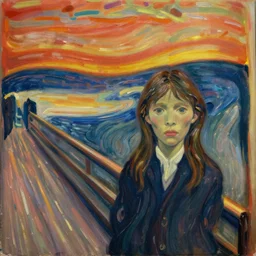 embarrassed college student, painting, in the style of edvard munch