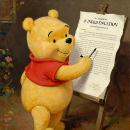 winnie - the - pooh signs the declaration of independence, oil painting