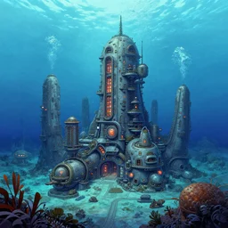 an underwater city in the style of Submarine Titans