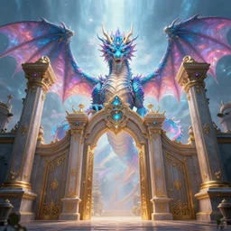 the gate to the eternal kingdom of iridescent dragons, fantasy, digital art, hd, detailed.