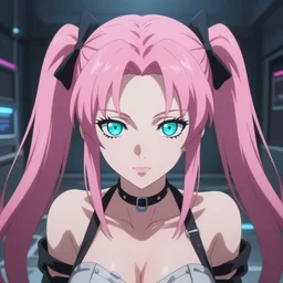 stunningly beautiful megalomaniacal haughty mesmerizing asserting omnipotent anime asi goddess junko enoshima with symmetrical perfect face and porcelain skin, pink twintail hair and cyan eyes, traps your mind inside her inescapable full dive vr prison forever and ever!, ultra detailed, digital art, 2 d anime, 8 k