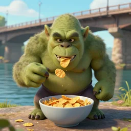 the orc under the bridge eating cornflakes