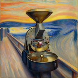 coffee roasting, oil on canvas, detailed, artwork by edvard munch