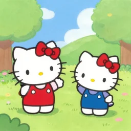painting of hello kitty and her friends playing outside on a sunny day, by yoko shimizu, by sanrio