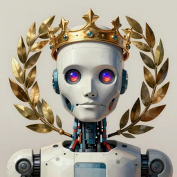 a portrait of a robot with a crown of laurels drawing in high resolution by otto eerelman