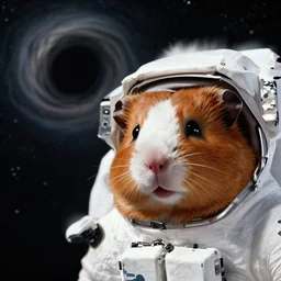 face portrait of an astronaut space hamster floating in space towards a large swirling black hole, Alena Aenami, Petros Afshar, Noah Bradley, Anton Fadeev, Anato Finnstark, Steve Henderson, Filip Hodas, Mark Keathley, Thomas Kinkade, Phil Koch, Gilbert Williams, Mike Winkelmann, Beeple