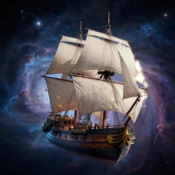 An age of sail galleon sailing through a nebula in space, digital art, trending on artstation, 8k