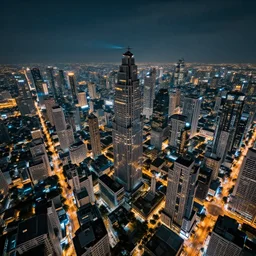 sci - fi bangkok cityscape. wide angle night photo. helicopter view. exaggerated detail. volumetric lighting. art by masamune shirow.