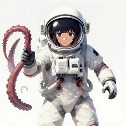 portrait of astronaut girl fighting a squid tentacle on her space helmet, humanoid, murata range, last exile, ilya kuvshinov,  Kyoto animation,  concept art, yoshitoshi abe, katsura masakazu,tsutomu nihei, gustav klimt,loish, kawaii, studio lighting, manga, bright colors, anime,beautiful, 35mm lens,noir, vibrant high contrast, gradation, jean giraud, moebius, fantasy, rule of thirds, fibonacci, intricate, cel shaded, flat, matte print, smooth,artstation, soft eyes,concept art