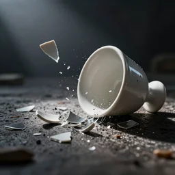 A cup shattering into pieces