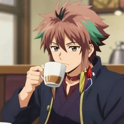 a photo hisoka drinking coffee