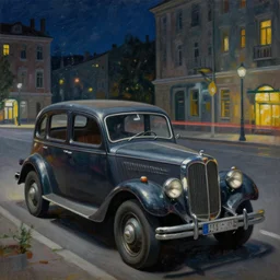 Surreal painting named Old automobile at night city by Vladimir Kush
