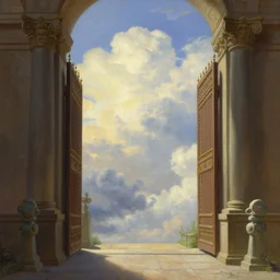 illustration of the gate entering Heaven, realistic painting, classical painting, high definition, digital art, matte painting, very detailed, realistic