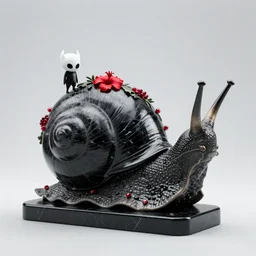 snail prism, hollow knight, pomegranade, naval,  horns, wide angle, italian masterpiece, Ashford Black Marble, sculpture, baroque, draped with red Hibiscus and vines and spines, marble and gold, drapes, white details, beetle, still life, Obsidian, portrait, chariot, render, artstation, ultra detailed