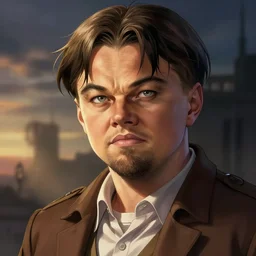 Leonardo DiCaprio in Attack on Titans, sigma male, accurately portrayed, portrait art by alphonse mucha and greg rutkowski, highly detailed, digital painting, concept art, illustration, dim lighting with twilight rays of sunlight, trending on artstation, very detailed, smooth, sharp focus, octane render, close up