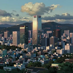 A screenshot of the seoul city view in the scene in the Ghibli anime film, pretty rim highlights and specular