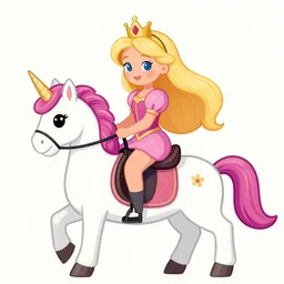 a digital drawing of my niece as a princess with long blond hair riding a unicorn