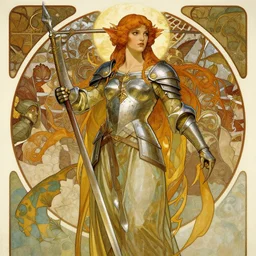 Elven warrior princess in battle, alphonse mucha, artstation
