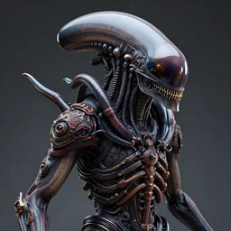 a xenomorph god. polished 3 d sculpture rendered by billelis feat luminokaya in visionary fineart style. fantastic realism. 8 k hyper ornated maximalist and overdetailed. decorative darkscifi, xenomorph god portrait shot by andrei riabovitchev, tomasz alen kopera, luminokaya. influenced by, giger and peter gric