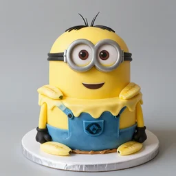 banana peanut butter cake shaped like a minion, fondant, dripping frosting, frosted decorations, sylvain sarrailh, artstation