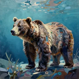 grizzly bear, underwater, abstract, generative, greg rutkowski, john singer sargent, trending on artstation, oil painting, intricate