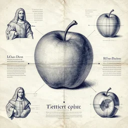 an intensely detailed hyper precise overwhelmingly intuitive technical drawing blueprints on how to teleport an apple. infographic guide by leonardo da vinci on crumpled paper