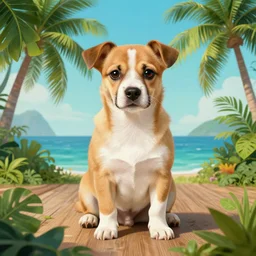 a tropical dog dog kitten dog in the style of francisco goya, 4 k resolution, tropical background, tropical
