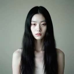 portrait of tall girl with black hair and pale skin, peaceful, photography by steve mccurry, detailed, trending on artstation