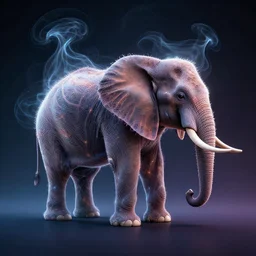 8K UHD Houdini Recursive structure, a fractal elephant, background bioluminescent swirling smoke wisps, natural gradient palette, volumetric lighting, 18 mm lens