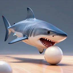 gorgeous 3d render of a mako shark biting into a bowling pin, high quality, unreal engine, masterpiece, 4k, trending on artstation